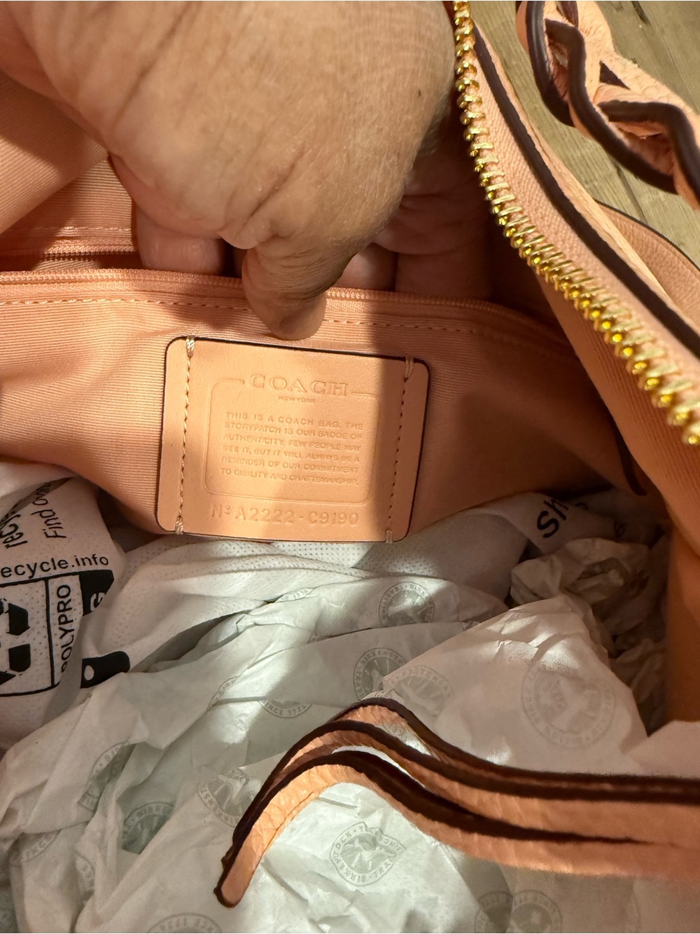 Coach Peach-Pink Pebbled Leather Hobo with Gold Hardware - Picture 11 of 16